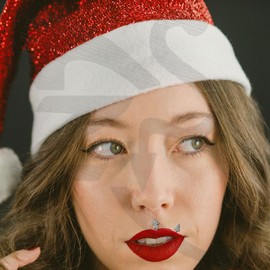 ZS 6Pcs Christmas Tree Lip Stud, 16G Stainless Steel Labret Lip Piercing Flat Back Elk Lip Jewelry Santa Claus Apples Snowflake Snowman Stud Earrings Holiday Earrings for Women Men (SetB,L:6mm)