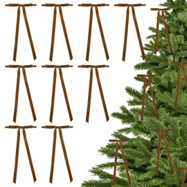 LiBongTa 5'' Brown Ribbon Bow Long Tail Bow, Premade Bows for Crafts, Velvet Ribbon Bow for Gift Wrapping, Christmas Tree, Wreath, Easy Bow Ribbon for Decorative, Party Favor, DIY Craft-24 Counts