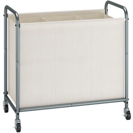 STORAGE MANIAC Laundry Hamper, 165L Laundry Basket with Lockable Wheels, Rolling Laundry Sorter Cart, Laundry Separator Hamper, Dirty Clothes Laundry Divider Hamper, 3 Section Beige