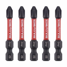 5X Bull Bits 50mm PH2 Impact Screwdriver Bits Set – Phillips No 2, Shock Zone, S2 Steel, Torsion Zone