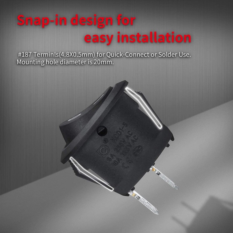 DaierTek ON Off Round Rocker Switches SPST 20mm Mini 12