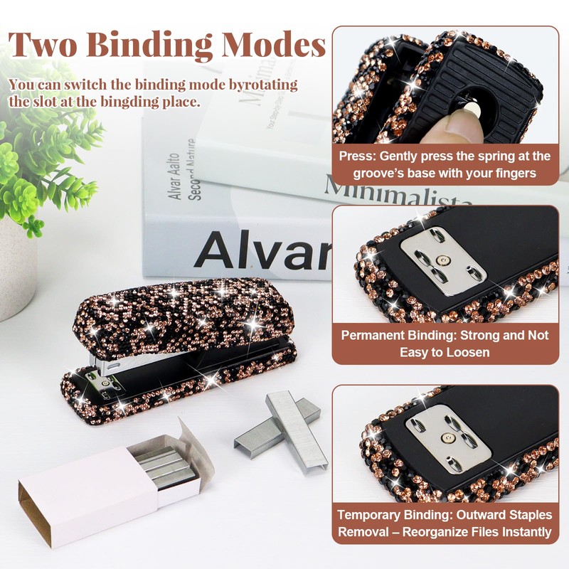 MultiBey 3pcs Bling Office Supplies Set Rhinestones Desktop Stapler and