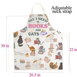 Books And Cats Apron Bookish Gifts for Book Lovers Book Reader Gift All I Need Is Books And Cat Gifts Book Apron With Pockets