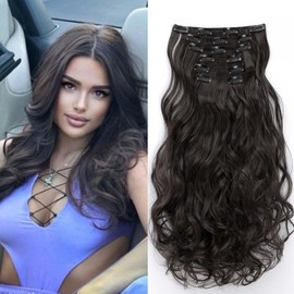 Gairyan 52 cm Clip-In Extensions Wavy Chestnut Brown 6 Pieces Hair Extensions with Clips Synthetic Hair Extensions Clip-In Hairpiece Hair Extension Wavy Long Curly for Women