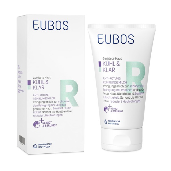 Eubos Cool and clear, anti-redness, cleansing milk, 150 ml, recommended by dermatologists, for reddened skin, for pH skin-neutral cleansing for rosacea