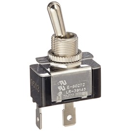 NSI 78050TQ Toggle Switch, Maintained Contact and Single Pole, On Off Circuit Function, SPST, Brass/Nickel Actuator, 20/10 amps at 125/250 VAC, 0.250 Quikconnect Connection, 0.585" Thick