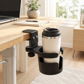 360° Rotating Clamp-On Desk Cup Holder with Adjustable Table Mount