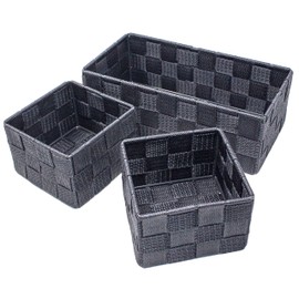 Clay Roberts Storage Baskets, 3 Pack, Grey, Small Storage Baskets Sets, Fabric Woven Storage Boxes for Home, Kitchens, Offices, Cupboards, Bathrooms and Shelves