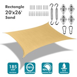 KANAGAWA Sun Shade Sail 20'X26' Sand Oversize Rectangle UV Block Canopy Awning Shelter Fabric Cloth Screen with Shade Sail Hardware Kit for Outdoor Patio Garden Backyard