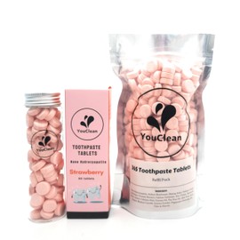 YouClean Refill Pack - 365 Toothpaste Tablets - Natural Remineralization & Whitening with Nano Hydroxyapatite - Travel or Daily Use - Fluoride Free (Strawberry365)