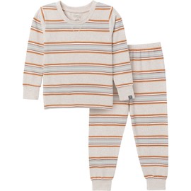 Modern Moments by Gerber Baby Hacci Snug Fit 2-Piece Pajama Set, Oatmeal Heather Stripe, 4T