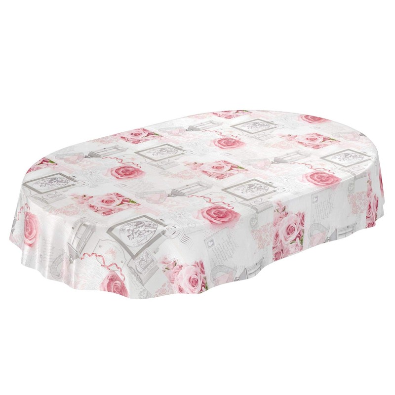 ANRO Oilcloth Tablecloth, Washable, Roses, Country House Antique Style, Grey,