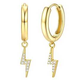 Dochais 14K Gold Plated S925 Sterling Silver Post Earrings Lightweight Drop Dangle Hoop Hypoallergenic Sleeping Earrings for Women girls, with Charm Coin, Pearl, Lightening, Star, Cross (Gold3)