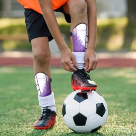 Shin Guards Soccer Youth with Ankle Protection Shin Pads for Kids Girls Boys Toddler Purple M Size