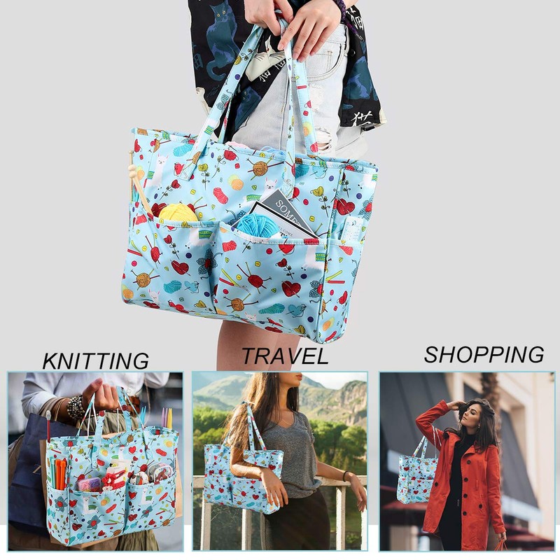 LOOEN Crochet Tote Bag, Knitting Bag, Yarn Storage Bag with