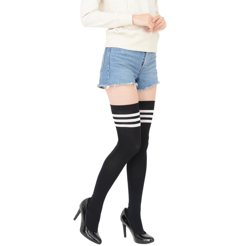 Forare Women's 3-Line Border Over Knee Socks, 23.6 inches (60