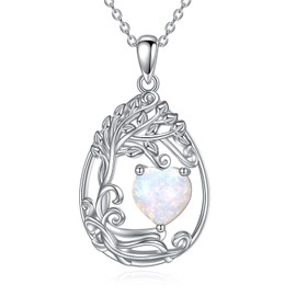 AINFQY Tree of Life Birthstone Necklace for Women 925 Sterling Silver Tree of Life Necklace Pendant Birthstone Jewellery Gifts for Women Girls, Sterling Silver, Cubic Zirconia