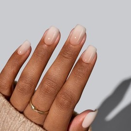 BTArtbox - Uñas postizas cortas cuadradas con efecto ombré color vainilla, de gel suave, reutilizables, con pegamento, 30 piezas en 15 tamaños, diseño