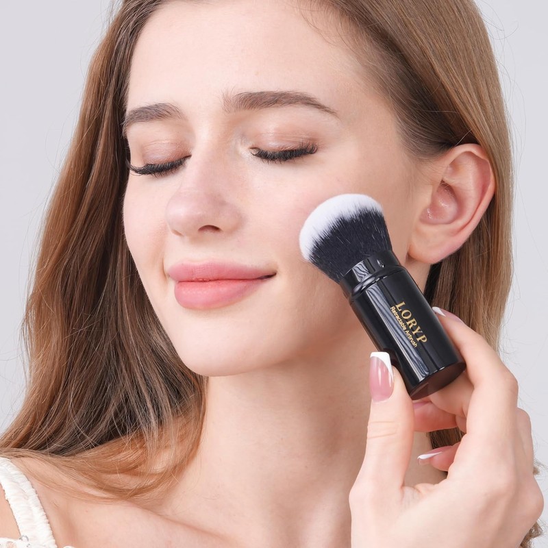 LORYP Lolip Retractable Makeup Brush Black Kabuki Foundation 2-Pack Travel