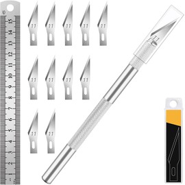 Artcut 1 Pz Coltello Artigianale Coltello Hobby Coltello Exacto con 11 Pz Kit Lame in Acciaio Inossidabile, 1 Pz Acciaio 15 CM Righello per Arte, Scrapbooking, Stencil