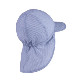 Sterntaler Schirmmütze mit Nackenschutz Streifen Seersucker, Bindeband für Jungen - Baby Mütze mit Ohrenklappen und UV -Schutz 50+ - Schirmmütze Baby mit Streifenoptik - himmelblau, 49