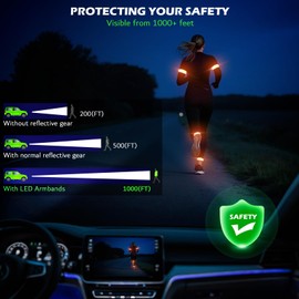 LED Armband Rechargeable for Running(2 Pack),Light Up Arm Bands for Night Walking,Running Lights for Runners,High Visibility Reflective Running Gearr for Night Safety Light Up Wristbands (Orange)