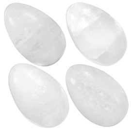 KYEYGWO Set of 4 Quartz Crystal Healing Crystal Egg Set, Polished Oval Ball Gemstone Natural Palm Pocket Stone Figures Ornament Home Decor for Meditation Stress Relief Massage Stones