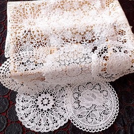 Pack of 6 White Lace Round Placemats Handmade Crochet Coasters Table Runner Handmade Lace Doilies Crochet Doilies Tablecloth for Cups, Vases, Kitchen, Dining Room, 30 cm #4