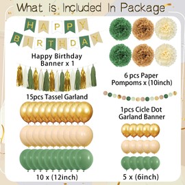 Sage Green Happy Birthday Party Decorations Retro Green Nude Ivory Dark Olive Kraft Paper Banner Balloons Neutral Rustic Boho Blush Safari Botanical Greenery Wild Décor Supplies Women Adults