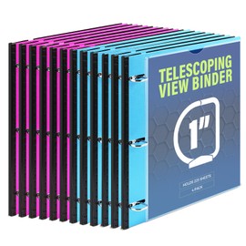 WOT I 1 Inch Telescoping 3 Ring Binder 12 Pack, Expandable Flexible Binder with Customizable Front Cover & Clear Catalog Pocket, Holds 225 Sheets, School Office Supplies, Blue+Pink
