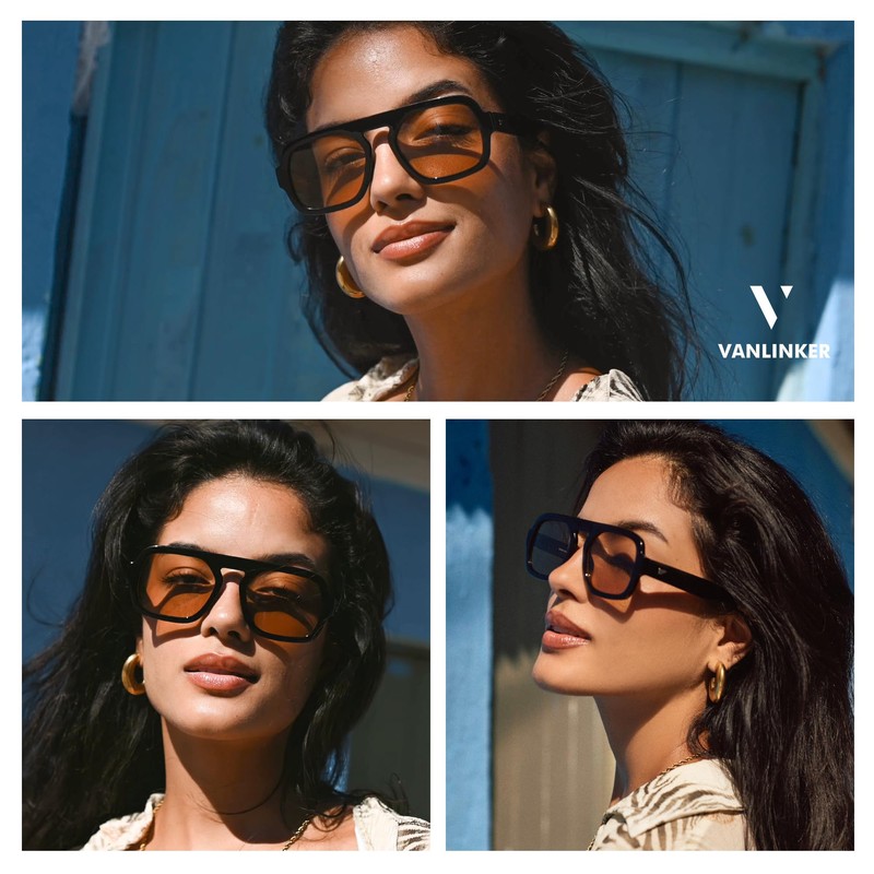VANLINKER Retro Square Aviator Sunglasses for Women Men 70s Vintage