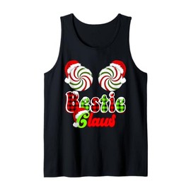 Bestie Claus Couples Peppermint Candy Cane Christmas Plaid Tank Top