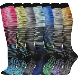 Odtmger Compression Socks（7 Pair for Women & Men Circulation 20-30mmhg Knee High Sock is Best Support for Athletic Running,Cycling