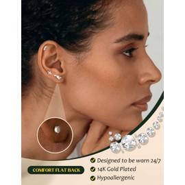 Morfetto Cartilage Helix Earring Set Stainless Steel Snake CZ Flat Back Stud Earrings for Women, Stainless Steel