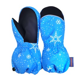 Safesense Ski Gloves Mittens Children 7-11 Years Old Waterproof Snow Gloves Ski Girls Boys, Snowy Blue L