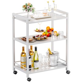 HITNET White Bar Cart, Home Bar Serving Cart, Kitchen Trolley on Wheels with Storage, 3 Tier Rolling Beverage Cart for Living Room Kitchen Home Office