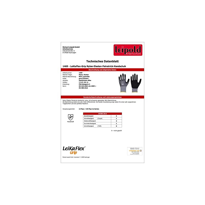 LeiKaFlex Grip 1469 Nylon Elastane Fine Knit Gloves with Nitrile