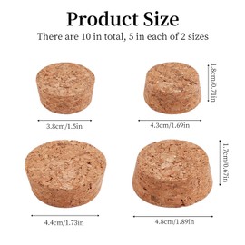 NICENEEDED 10 PCS Large Cork Stoppers, 2 Size 1.5 to 1.7 Inch Diameter Tapered Cork Stoppers, Wood Corks Lids Replacement Corks for Decorative