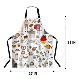 Xuwenz German Landmarks and Food Apron for Women Men, Adjustable Apron Cooking Kitchen Chef Apron for Home Kitchen, Baking Gardening BBQ, Coffee House, Restaurant
