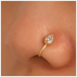 Cimenexe Punk Crystal Gold Water Drop Teardrop Cz Clip On Nose Ring Rhinestone Non-Pierced Jewelry for Women and Girls Gifts