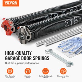 VEVOR Garage Door Torsion Springs, Pair of 0.218 x 2 x 24inch, Garage Door Springs with Non-Slip Winding Bars, 16000 Cycles, Gloves and Mounting Wrench, Electrophoresis Coated for Replacement