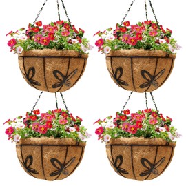EIMQUVW Outdoor Metal Hanging Planters Basket (4pack, 14 inch) Hanging Baskets for Plants Chain Round Wire Plant Holder with Coco Fiber Liners for Garden, Patio, Deck, Porch(Butterfly)