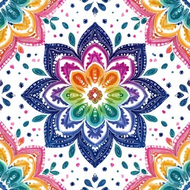 IOHEFY 10PCS 12x12 Inch Peel and Stick Floor Tiles Colorful Mandala Lotus Flower Pattern Self Adhesive Vinyl Flooring Boho Rainbow Tile Bathroom Kitchen Bedroom Backsplash Decor DIY Home Makeove