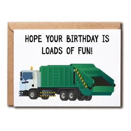 SNHDesign Hope Your Birthday Is Loads Of Fun Card - Pun Birthday Card - Funny Birthday Card - Garbage Truck Card - Greeting Card - Card For Children