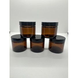 2 OZ Amber glass Jars with Lids Round Cosmetic Containers Amber Jars Refillable Cosmetic Jars for Powder Liquid Food Storage Kitchen Cosmetic Lotion Ointments Creams Essential Oil (5pack)