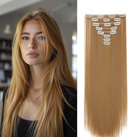 Gairyan Clip in Extensions Haarverlängerungen Glatt Lang 8 Teile Set Synthetik Clip in Haarverlängerung Haarteil Hair Extensions 66cm Kunsthaar für Mädchen (Dunkelblond)