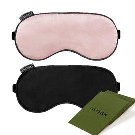 LILYSILK Schlafmaske 2er Pack Damen Herren 100% Seide Hautfreundlich für Allergiker | Perfekt Sitz | Schlafbrille Augenmaske Nachtmaske - Schwarz + Rosa mit 2 Paare Ohrstöpseln