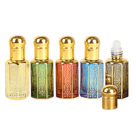 JasCherry 12ml 5 Pezzi Bottiglie a Rullo Vintage per Oli Essenziali, Roll on Oli Essenziali Riutilizzabile Roll-On in Vetro per Viaggiare, Festa, Vita Quotidiana