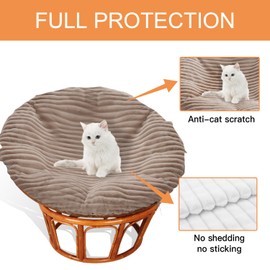 Flannel classic stripe pattern Papasan Cushion Cover Only, Faux Fur Zippered Papasan Chair Cushion Cover with 8 Ties,Soft Skin-Friendly Removable Machine Washable for Round Chair Cushion(50in Gray)