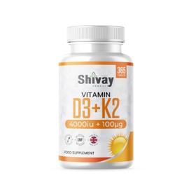 Vitamin D3 4000iu & Vitamin K2 100ug | 365 Vegetarian Tablets | High Strength Vitamin D3 K2 (MK 7) Supplement | 1 Year Supply | Made in The UK | Shivay Herbals